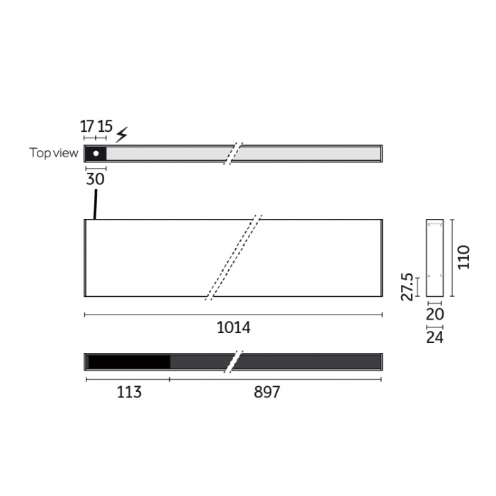 Traceline - Deep Pendant Direct/Indirect - Track 48V , Dark Frosted - 1000mm- Single Power Module