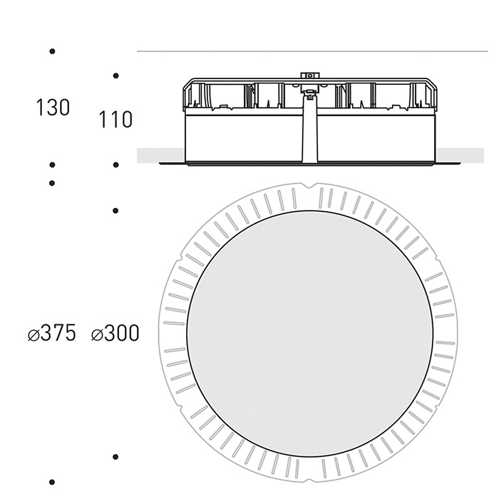 Trybeca Round, LARGE, ROUND, TRIMLESS fixed recessed luminaire