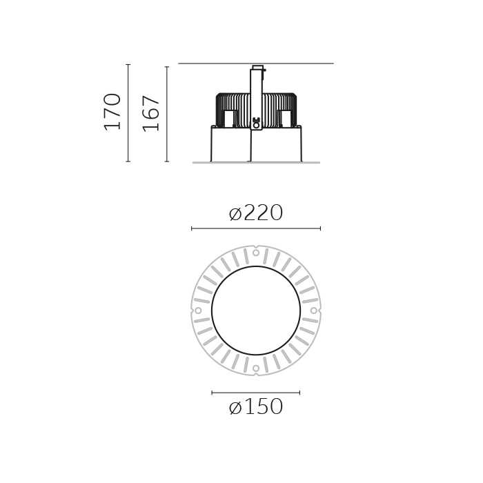 Trybeca Round, MEDIUM, ROUND, TRIMLESS fixed recessed luminaire