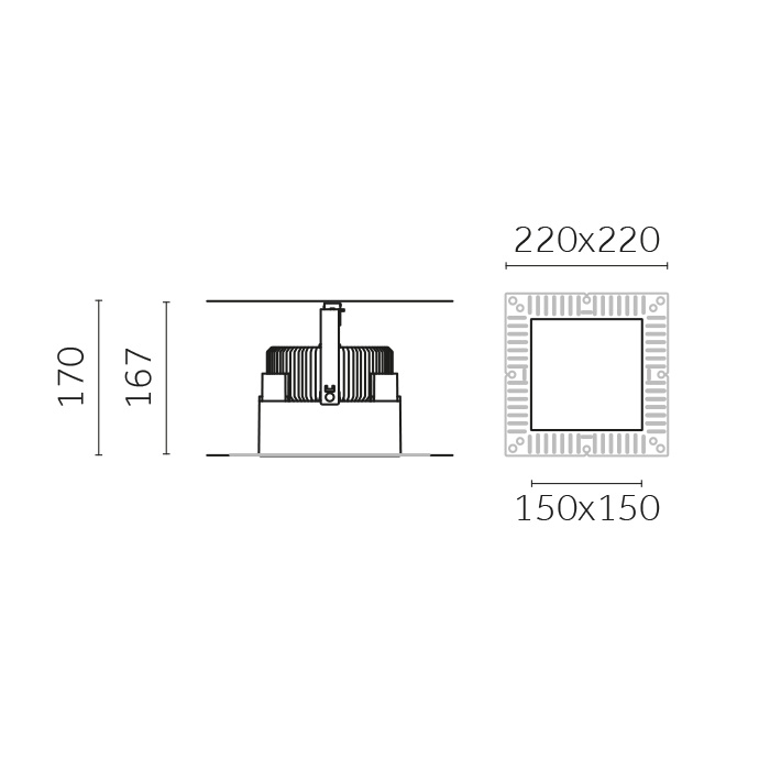 Trybeca Square, MEDIUM, SQUARE, TRIMLESS fixed recessed luminaire