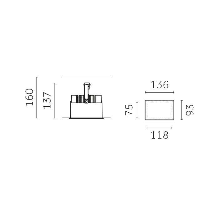 Trybeca Rectangular, SMALL, RECTANGULAR, fixed recessed luminaire, WITH BEZEL