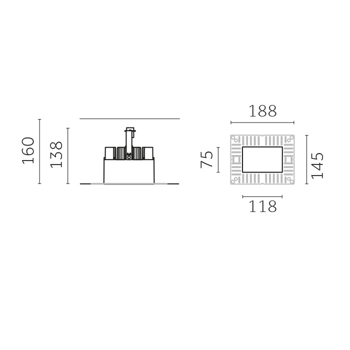 Trybeca Rectangular, SMALL, RECTANGULAR, TRIMLESS fixed recessed luminaire