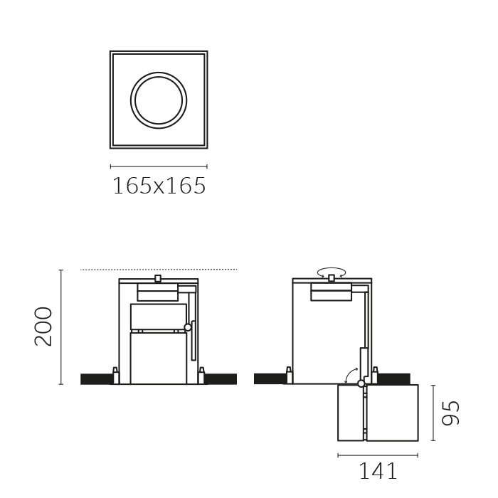 Yori Recessed Square, Yori Recessed Square Ø95mm Precision Trim