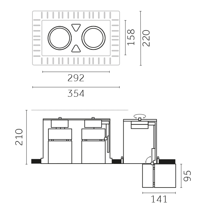 Yori Recessed Square Double, Yori Recessed Square Double Ø95mm Performance Trimless