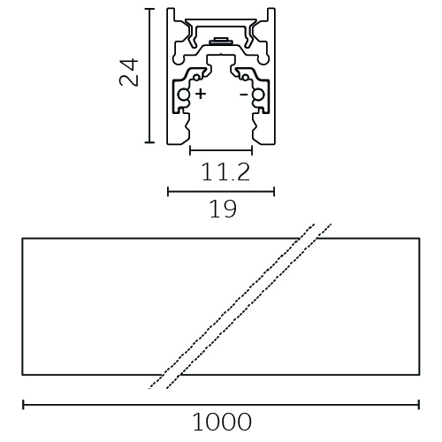 Track Outline 24V - Pendant - Indirect, 1000mm