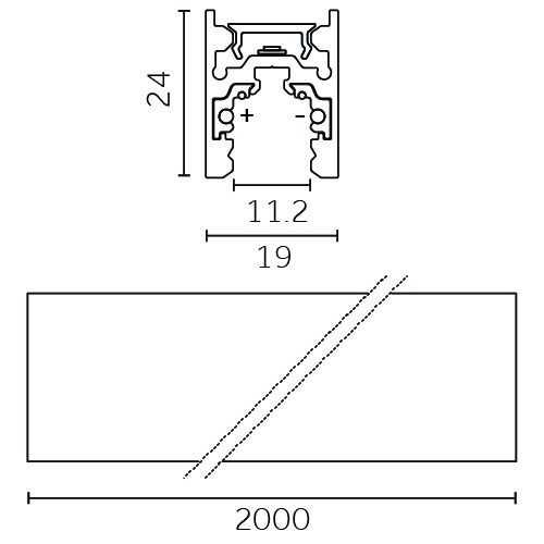 Track Outline 24V - Pendant - Indirect, 2000mm