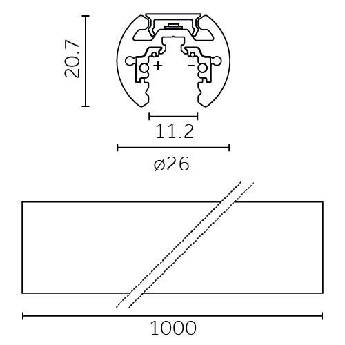 Track Outline 24V - Pendant Round - Indirect, Pendant Round - Indirect | 1000mm