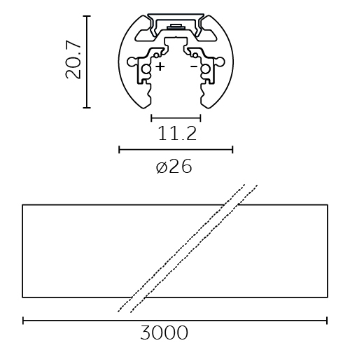 Track Outline 24V - Pendant Round - Indirect, 3000mm