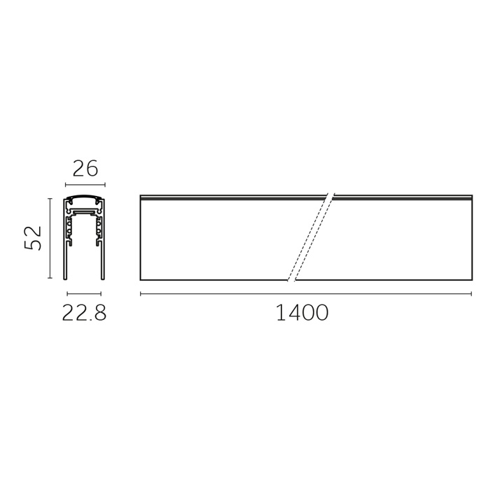 Track 48V High / Pendant - Indirect, 1400mm