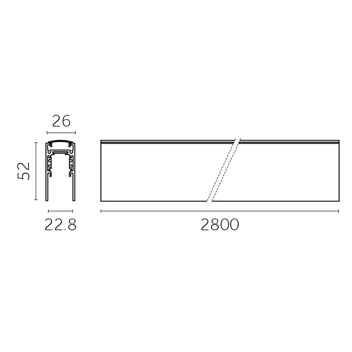 Track 48V High / Pendant - Indirect, 2800mm