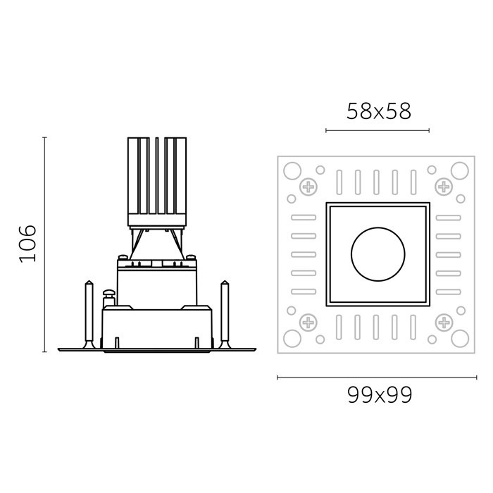 Mood Pro Fixed Square, Ø50mm - Trimless