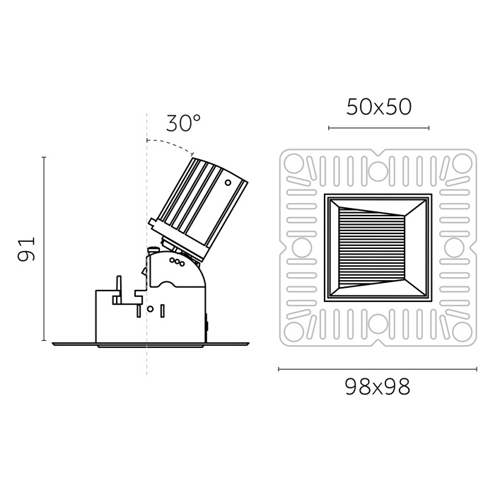 Mood Pro Wall Washer Square Flush, Ø50mm